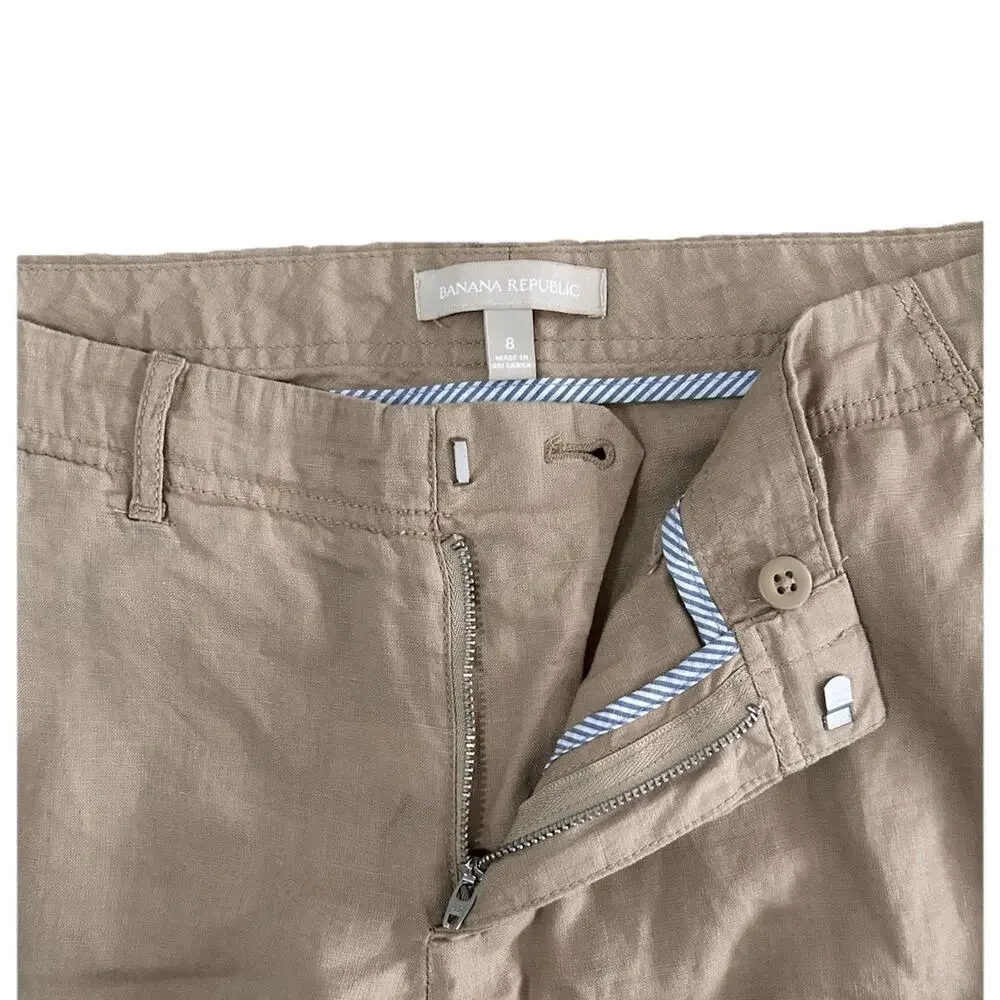 Banana Republic Women’s 100% Linen Tan Wide Leg Trouser Pants Size 8